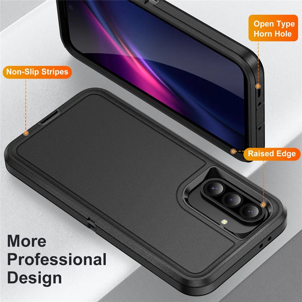 For Samsung Galaxy A56 5G Case PC + Silicone + EVA 3 in 1 Shockproof Phone Cover - Black + Black - 3
