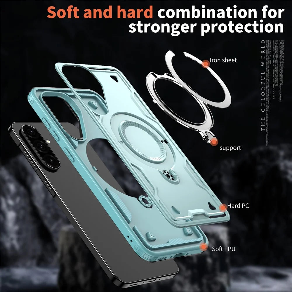 For Samsung Galaxy Galaxy A56 5G / A37 5G / A36 5G Magnetic Case Military Protection PC + TPU Kickstand Phone Cover - Baby Blue - 4