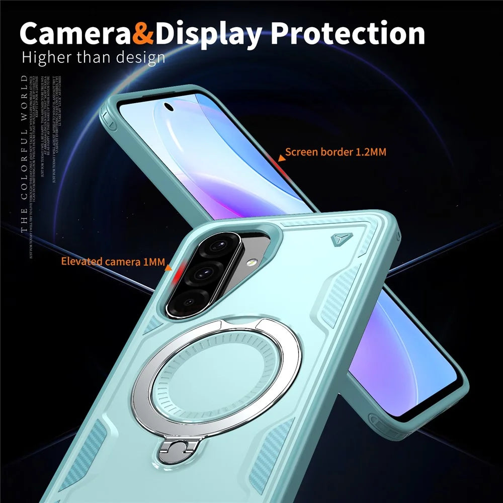 For Samsung Galaxy Galaxy A56 5G / A37 5G / A36 5G Magnetic Case Military Protection PC + TPU Kickstand Phone Cover - Baby Blue - 5