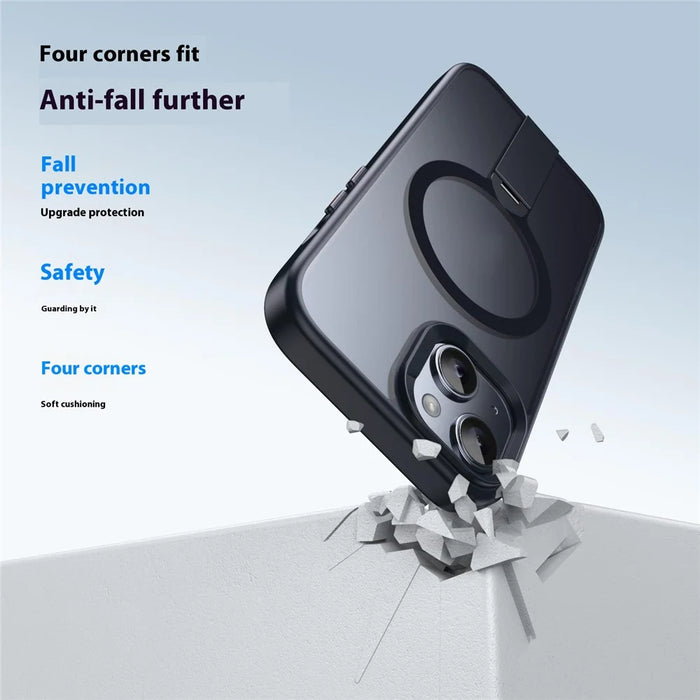 For iPhone 13 Case Compatible with MagSafe Rotating Straight Kickstand TPU + PC Matte Phone Cover - Black - 5