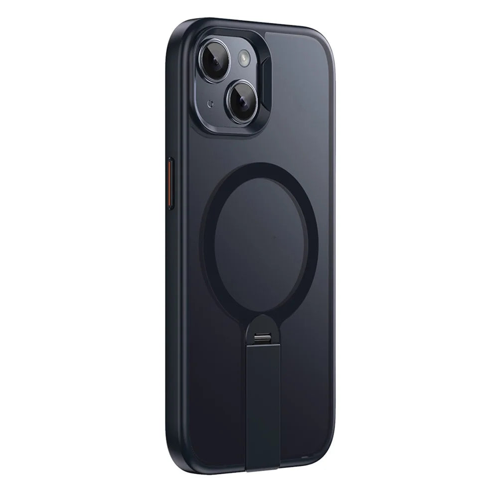 For iPhone 14 Case Compatible with MagSafe Rotating Straight Kickstand TPU + PC Matte Phone Cover - Black - 1