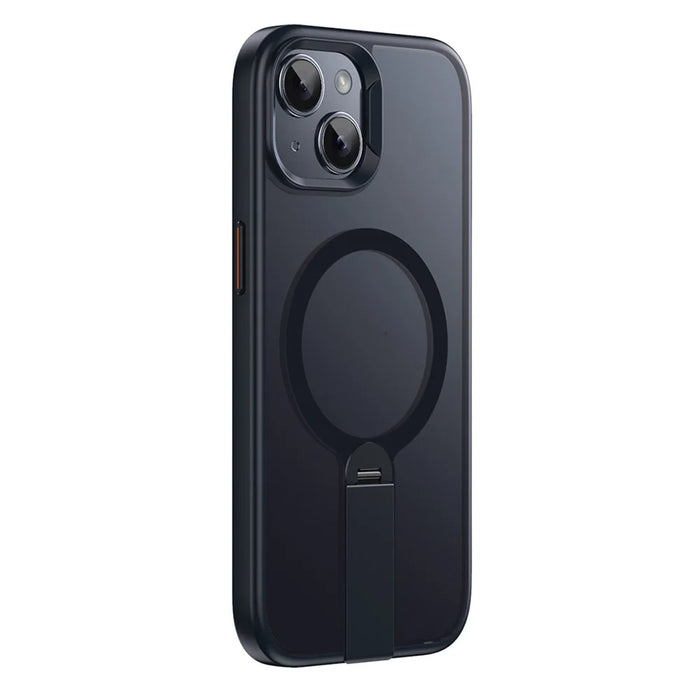 For iPhone 14 Case Compatible with MagSafe Rotating Straight Kickstand TPU + PC Matte Phone Cover - Black - 1