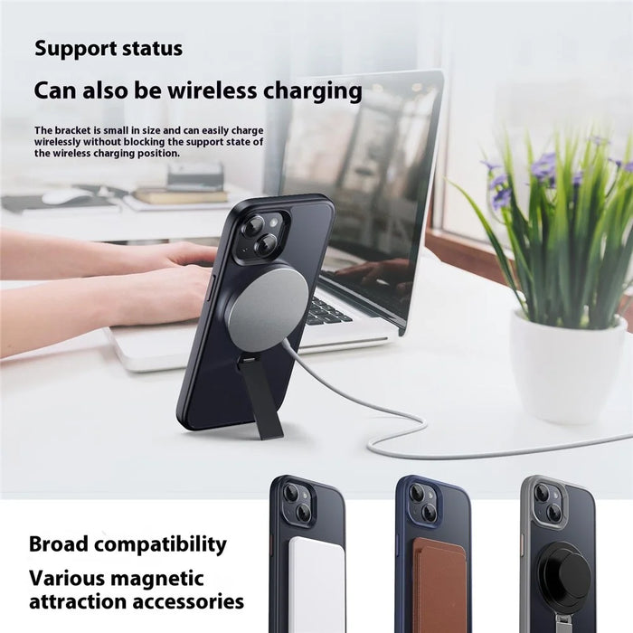 For iPhone 14 Case Compatible with MagSafe Rotating Straight Kickstand TPU + PC Matte Phone Cover - Black - 3