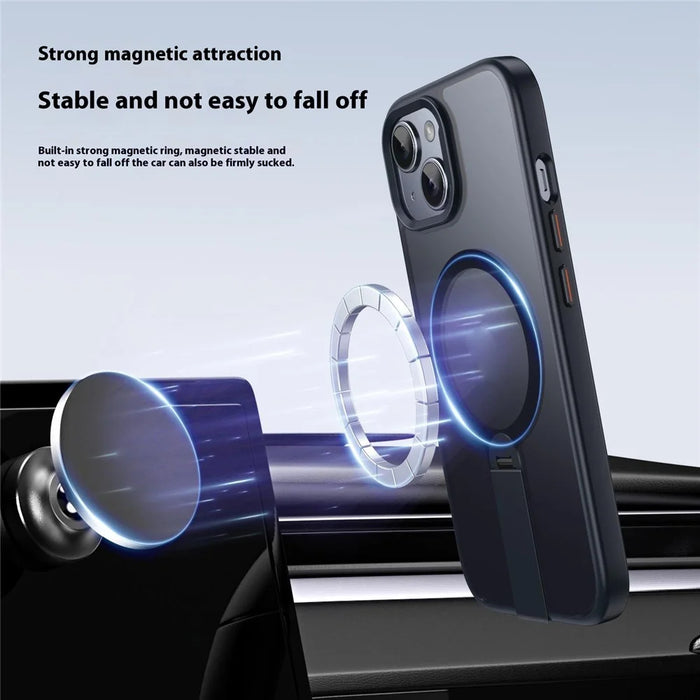For iPhone 14 Case Compatible with MagSafe Rotating Straight Kickstand TPU + PC Matte Phone Cover - Black - 4