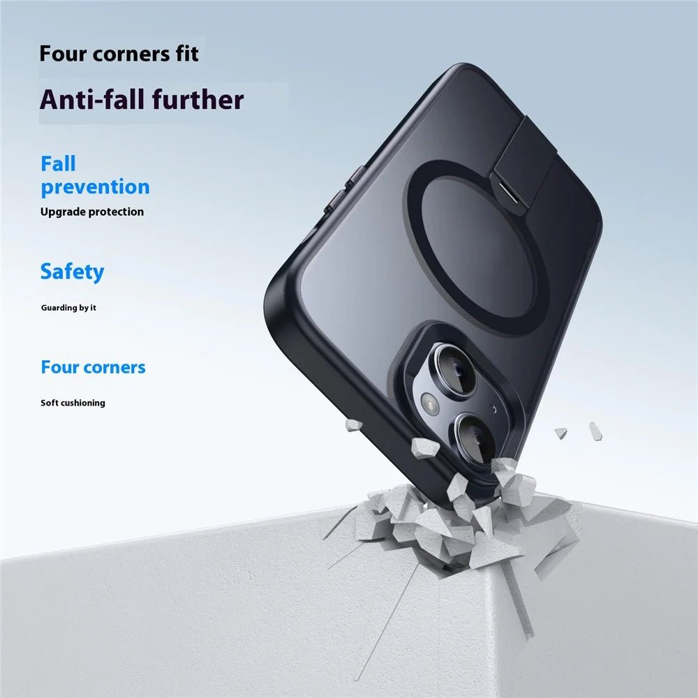 For iPhone 14 Case Compatible with MagSafe Rotating Straight Kickstand TPU + PC Matte Phone Cover - Black - 5