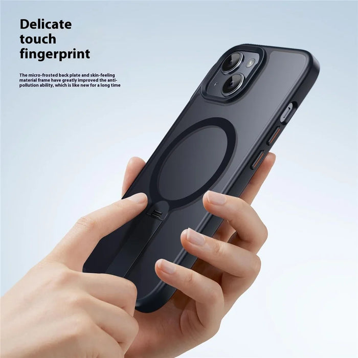 For iPhone 14 Case Compatible with MagSafe Rotating Straight Kickstand TPU + PC Matte Phone Cover - Black - 6