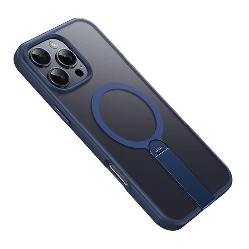 For iPhone 15 Pro Case Compatible with MagSafe Rotating Straight Kickstand TPU + PC Matte Phone Cover - Dark Blue - 1