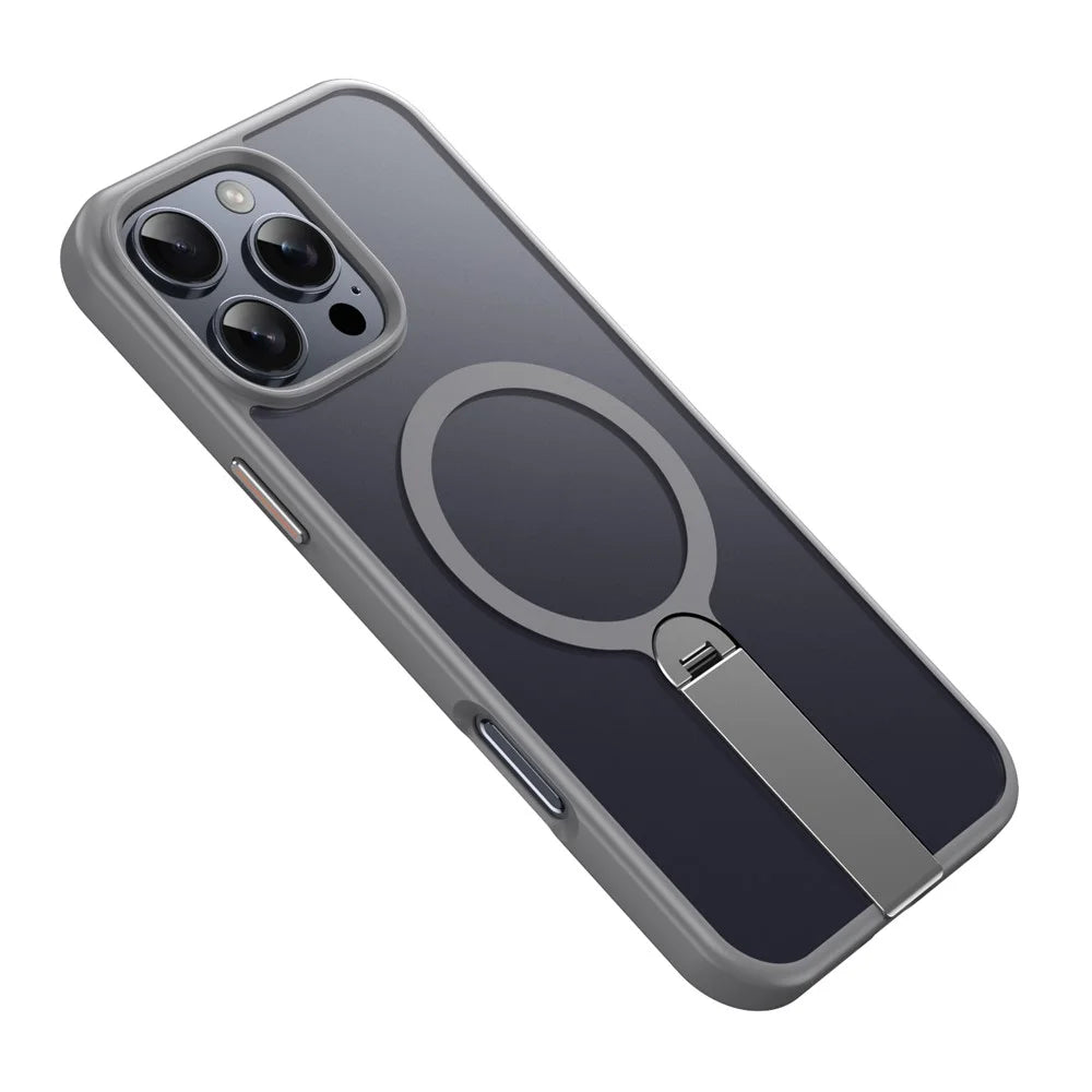 For iPhone 15 Pro Max Case Compatible with MagSafe Rotating Straight Kickstand TPU + PC Matte Phone Cover - Grey - 1