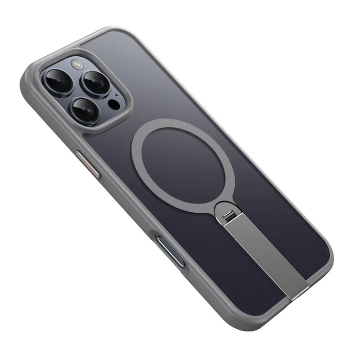 For iPhone 15 Pro Max Case Compatible with MagSafe Rotating Straight Kickstand TPU + PC Matte Phone Cover - Grey - 1