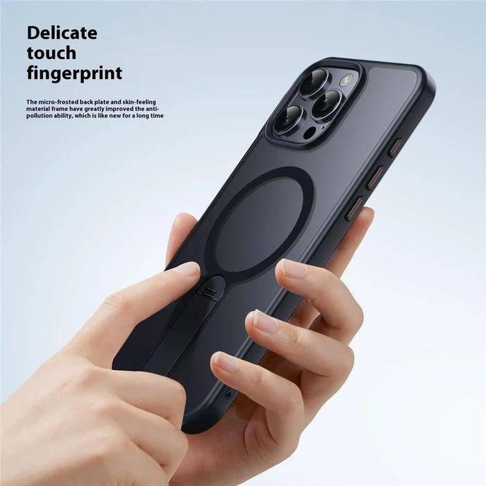 For iPhone 15 Pro Max Case Compatible with MagSafe Rotating Straight Kickstand TPU + PC Matte Phone Cover - Grey - 4
