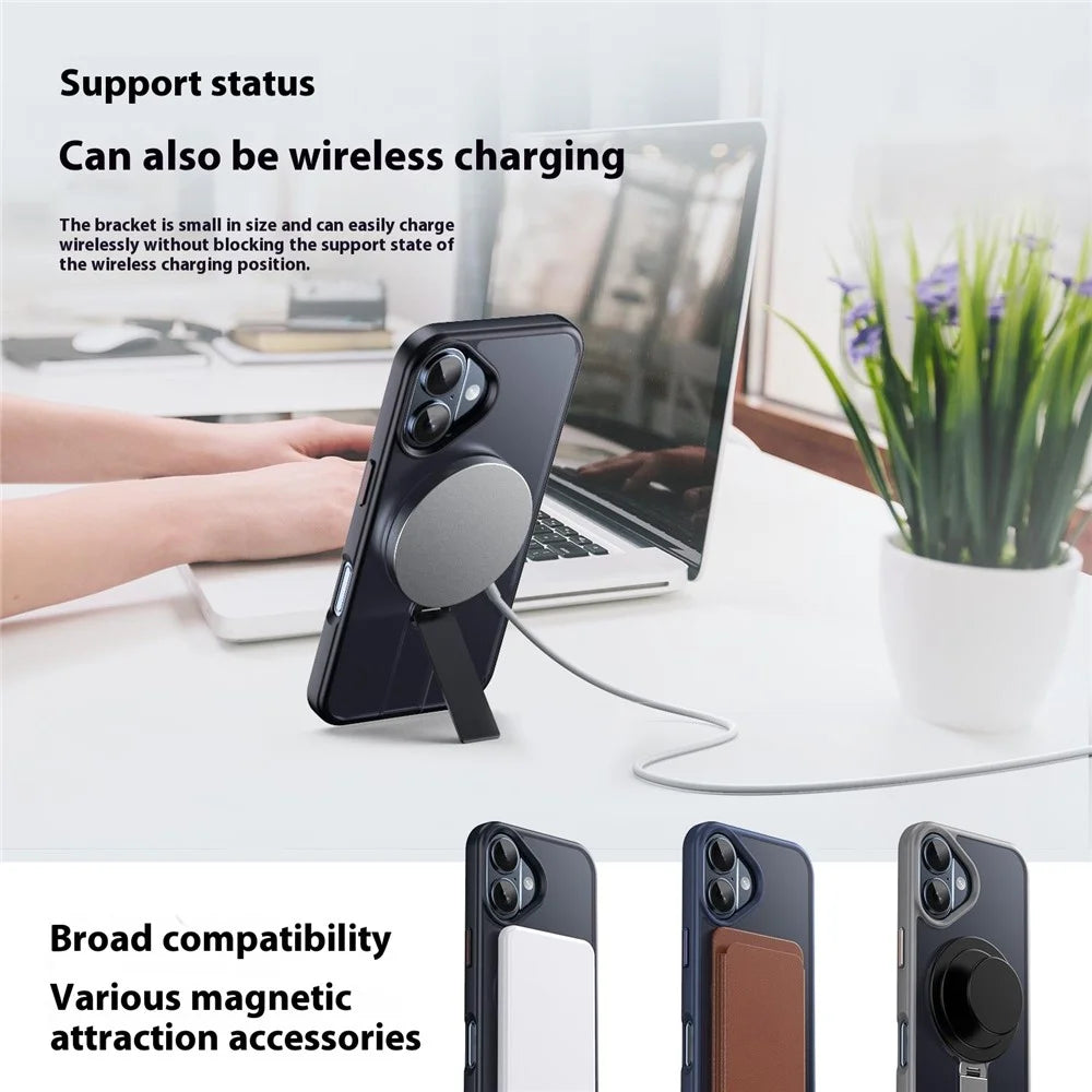 For iPhone 16 Case Compatible with MagSafe Rotating Straight Kickstand TPU + PC Matte Phone Cover - Black - 2