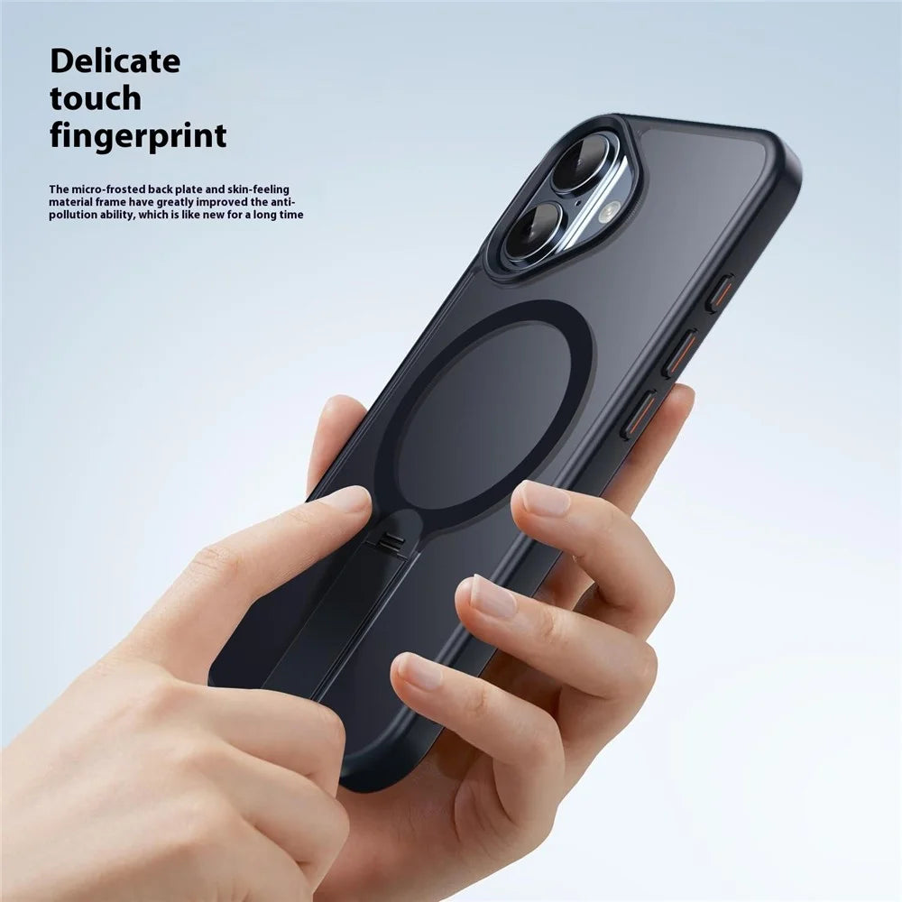 For iPhone 16 Case Compatible with MagSafe Rotating Straight Kickstand TPU + PC Matte Phone Cover - Black - 6