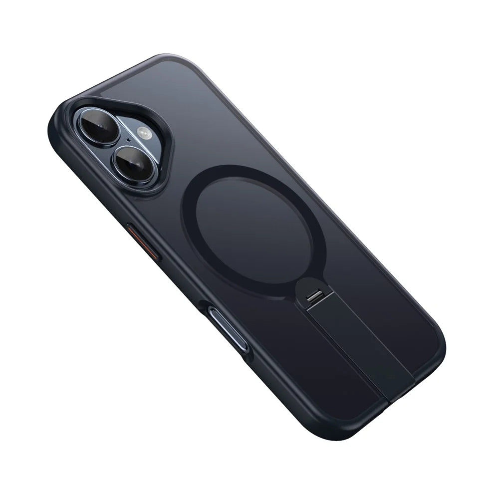 For iPhone 16 Plus Case Compatible with MagSafe Rotating Straight Kickstand TPU + PC Matte Phone Cover - Black - 1