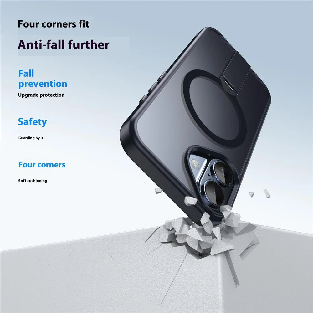 For iPhone 16 Plus Case Compatible with MagSafe Rotating Straight Kickstand TPU + PC Matte Phone Cover - Black - 4