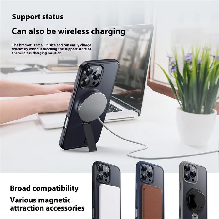 For iPhone 16 Pro Max Case Compatible with MagSafe Rotating Straight Kickstand TPU + PC Matte Phone Cover - Black - 2