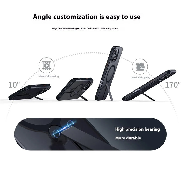 For iPhone 16 Pro Max Case Compatible with MagSafe Rotating Straight Kickstand TPU + PC Matte Phone Cover - Black - 7