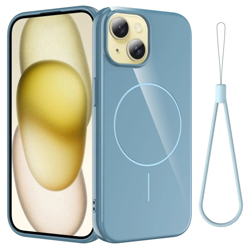 For iPhone 13 Magnetic Case Compatible with MagSafe TPU Phone Back Cover with Lanyard - Blue - 1