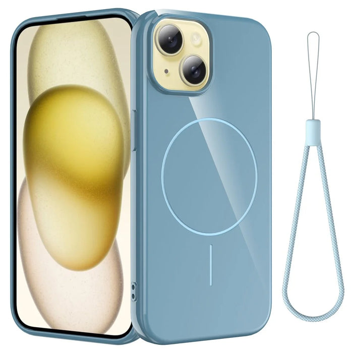 For iPhone 13 Magnetic Case Compatible with MagSafe TPU Phone Back Cover with Lanyard - Blue - 1