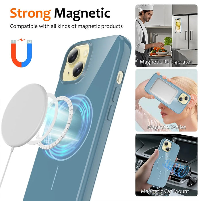 For iPhone 13 Magnetic Case Compatible with MagSafe TPU Phone Back Cover with Lanyard - Blue - 2