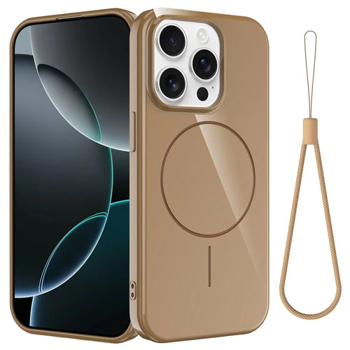 For iPhone 13 Pro Magnetic Case Compatible with MagSafe TPU Phone Back Cover with Lanyard - Gold - 1
