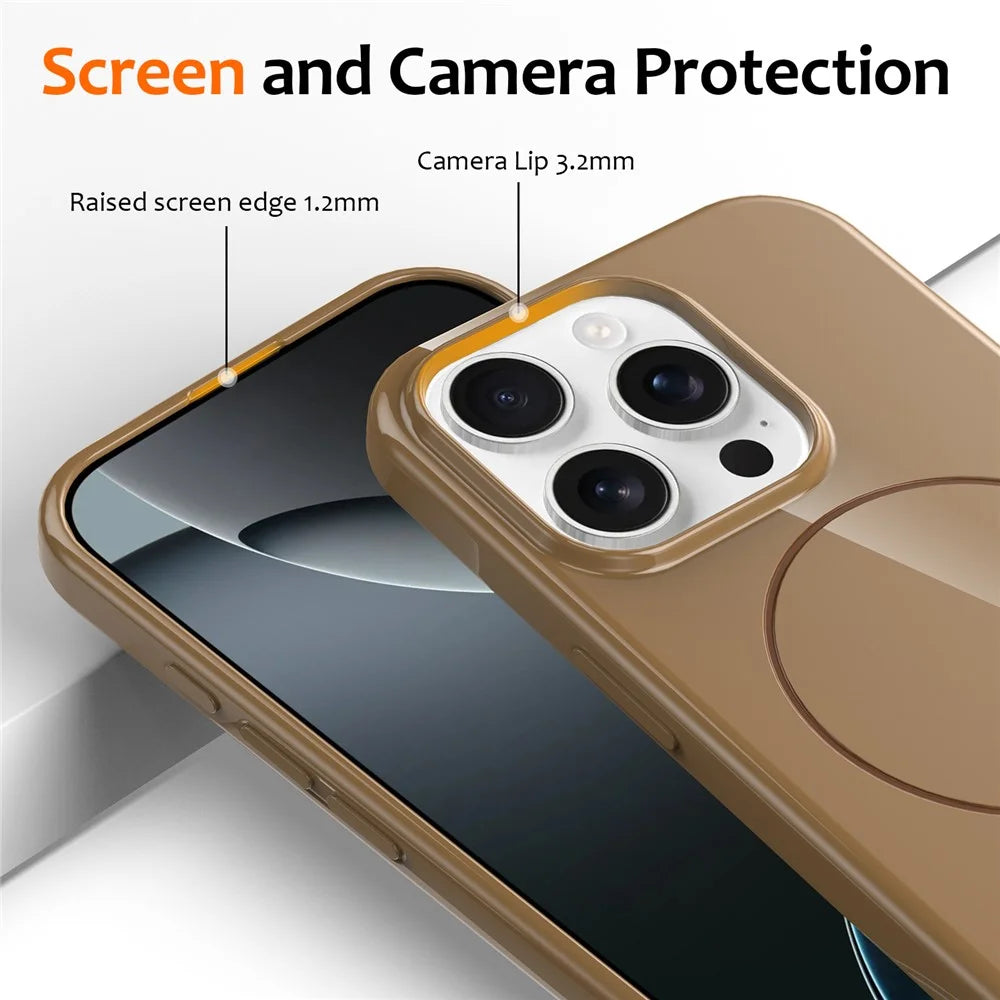 For iPhone 13 Pro Magnetic Case Compatible with MagSafe TPU Phone Back Cover with Lanyard - Gold - 3