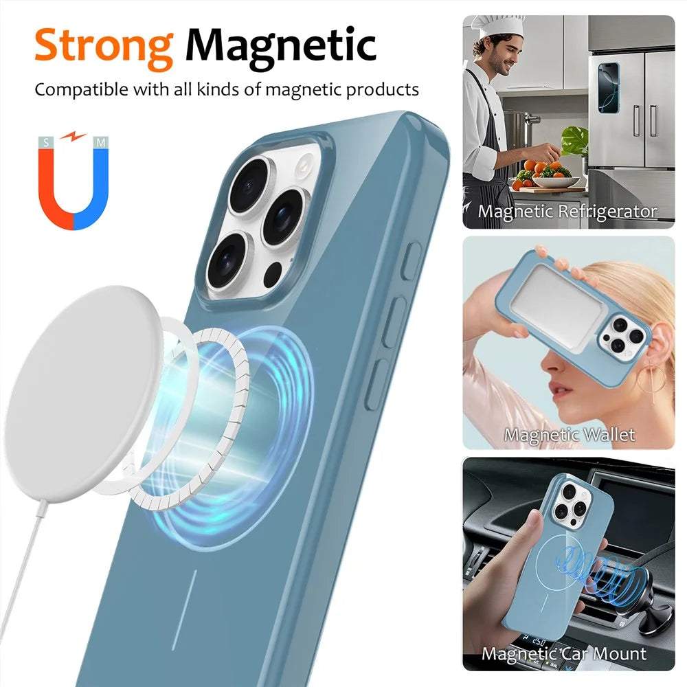 For iPhone 13 Pro Max Magnetic Case Compatible with MagSafe TPU Phone Back Cover with Lanyard - Blue - 2