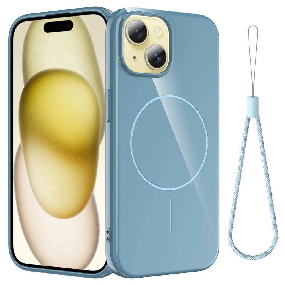 For iPhone 14 Magnetic Case Compatible with MagSafe TPU Phone Back Cover with Lanyard - Blue - 1