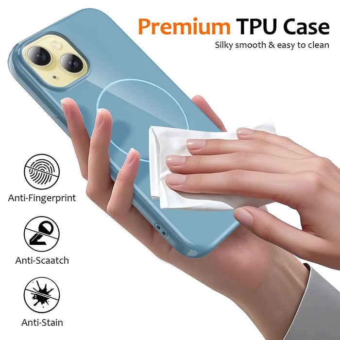 For iPhone 14 Magnetic Case Compatible with MagSafe TPU Phone Back Cover with Lanyard - Blue - 6