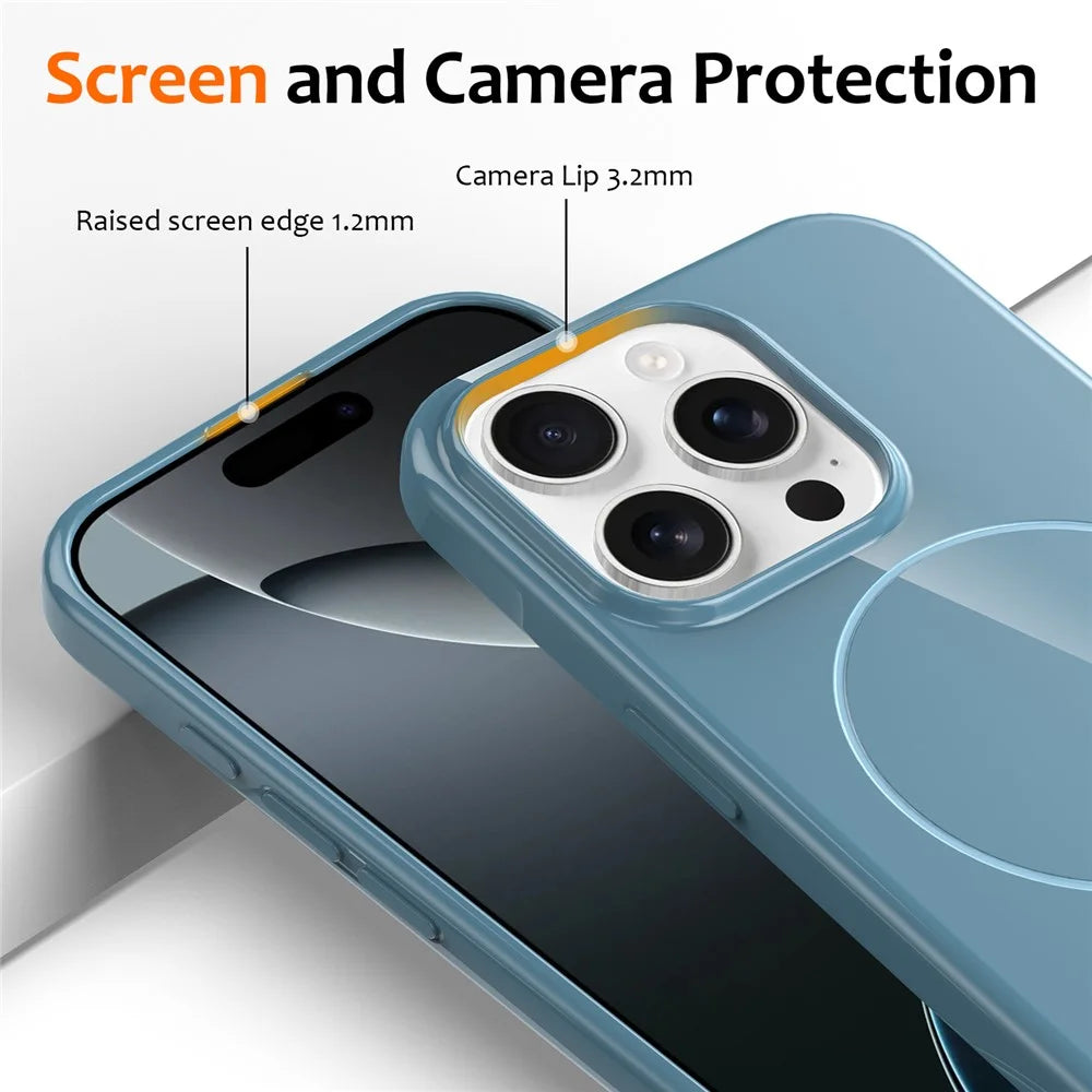For iPhone 14 Pro Magnetic Case Compatible with MagSafe TPU Phone Back Cover with Lanyard - Blue - 3