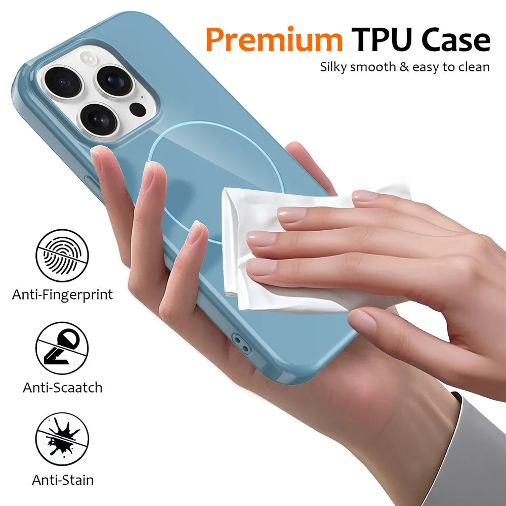 For iPhone 14 Pro Magnetic Case Compatible with MagSafe TPU Phone Back Cover with Lanyard - Blue - 6