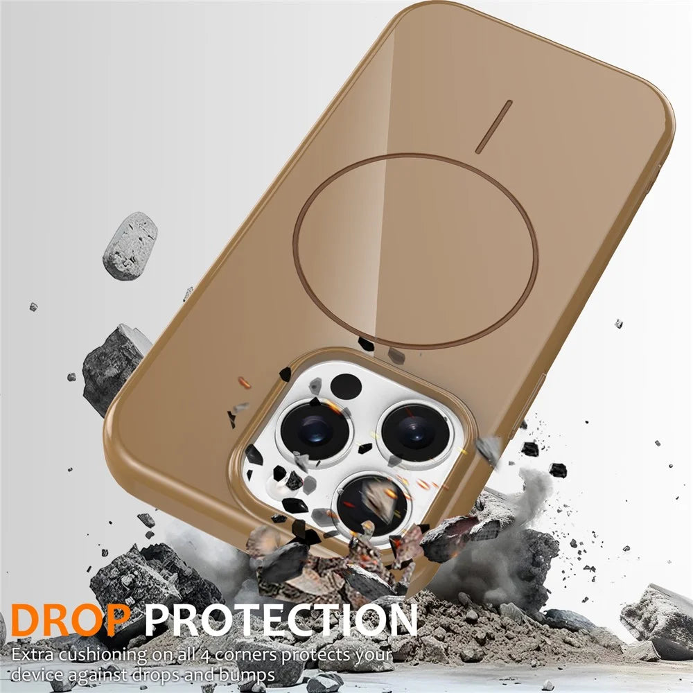 For iPhone 14 Pro Max Magnetic Case Compatible with MagSafe TPU Phone Back Cover with Lanyard - Gold - 4
