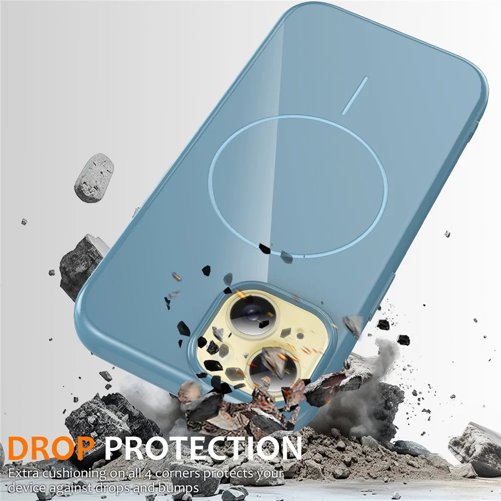 For iPhone 15 Magnetic Case Compatible with MagSafe TPU Phone Back Cover with Lanyard - Blue - 4