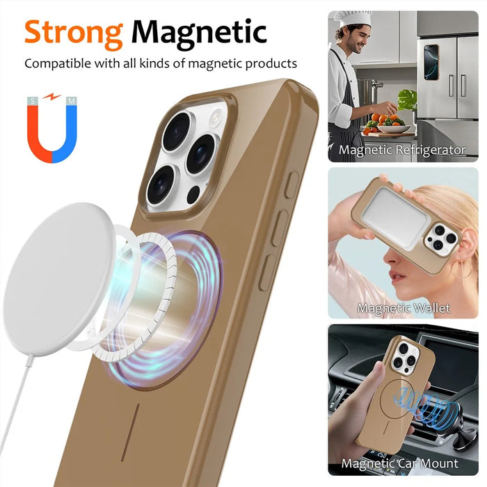 For iPhone 15 Pro Magnetic Case Compatible with MagSafe TPU Phone Back Cover with Lanyard - Gold - 2