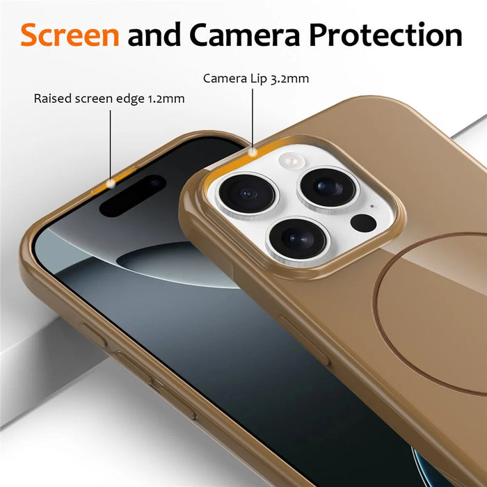 For iPhone 15 Pro Magnetic Case Compatible with MagSafe TPU Phone Back Cover with Lanyard - Gold - 3