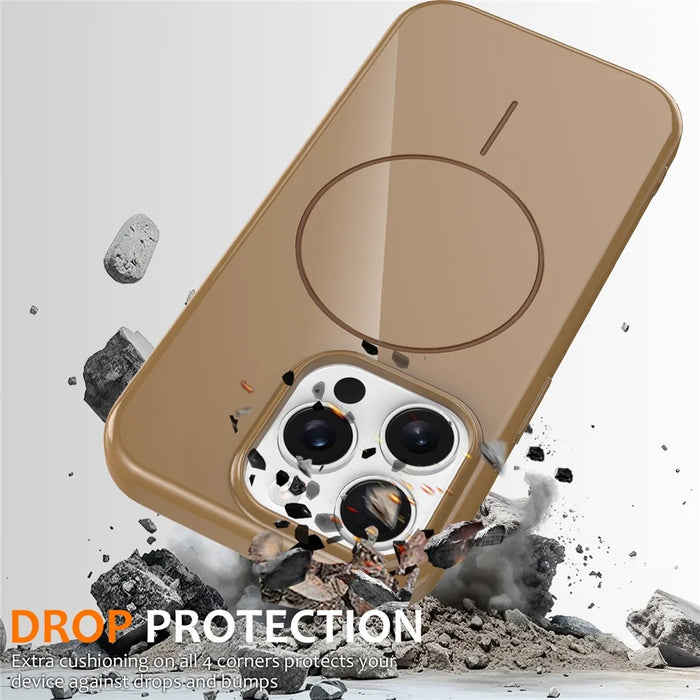 For iPhone 15 Pro Magnetic Case Compatible with MagSafe TPU Phone Back Cover with Lanyard - Gold - 4