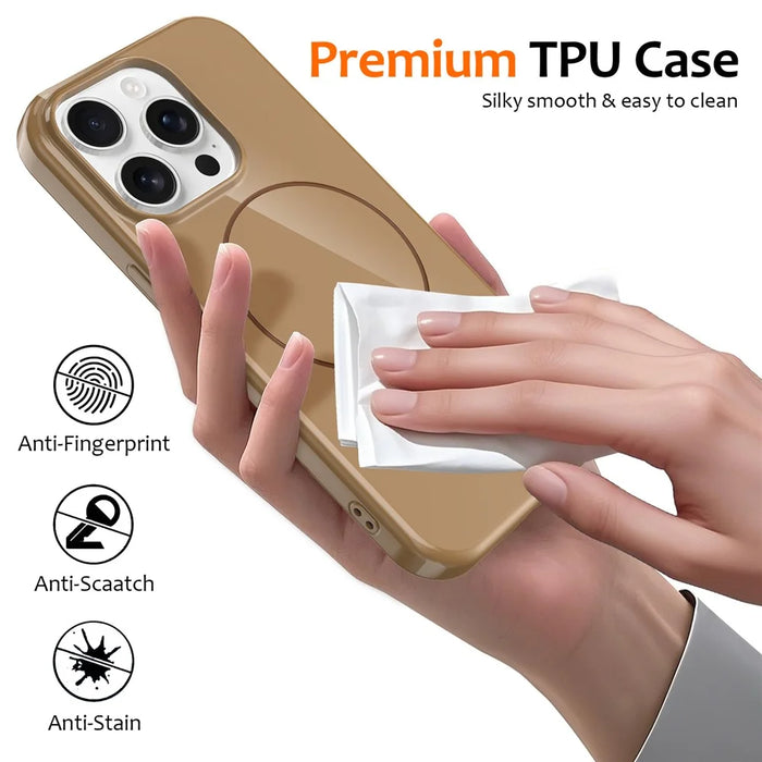 For iPhone 15 Pro Magnetic Case Compatible with MagSafe TPU Phone Back Cover with Lanyard - Gold - 6