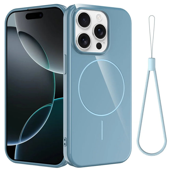 For iPhone 15 Pro Max Magnetic Case Compatible with MagSafe TPU Phone Back Cover with Lanyard - Blue - 1