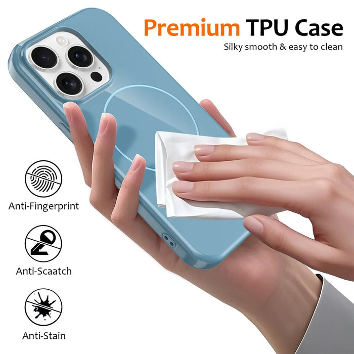 For iPhone 15 Pro Max Magnetic Case Compatible with MagSafe TPU Phone Back Cover with Lanyard - Blue - 6