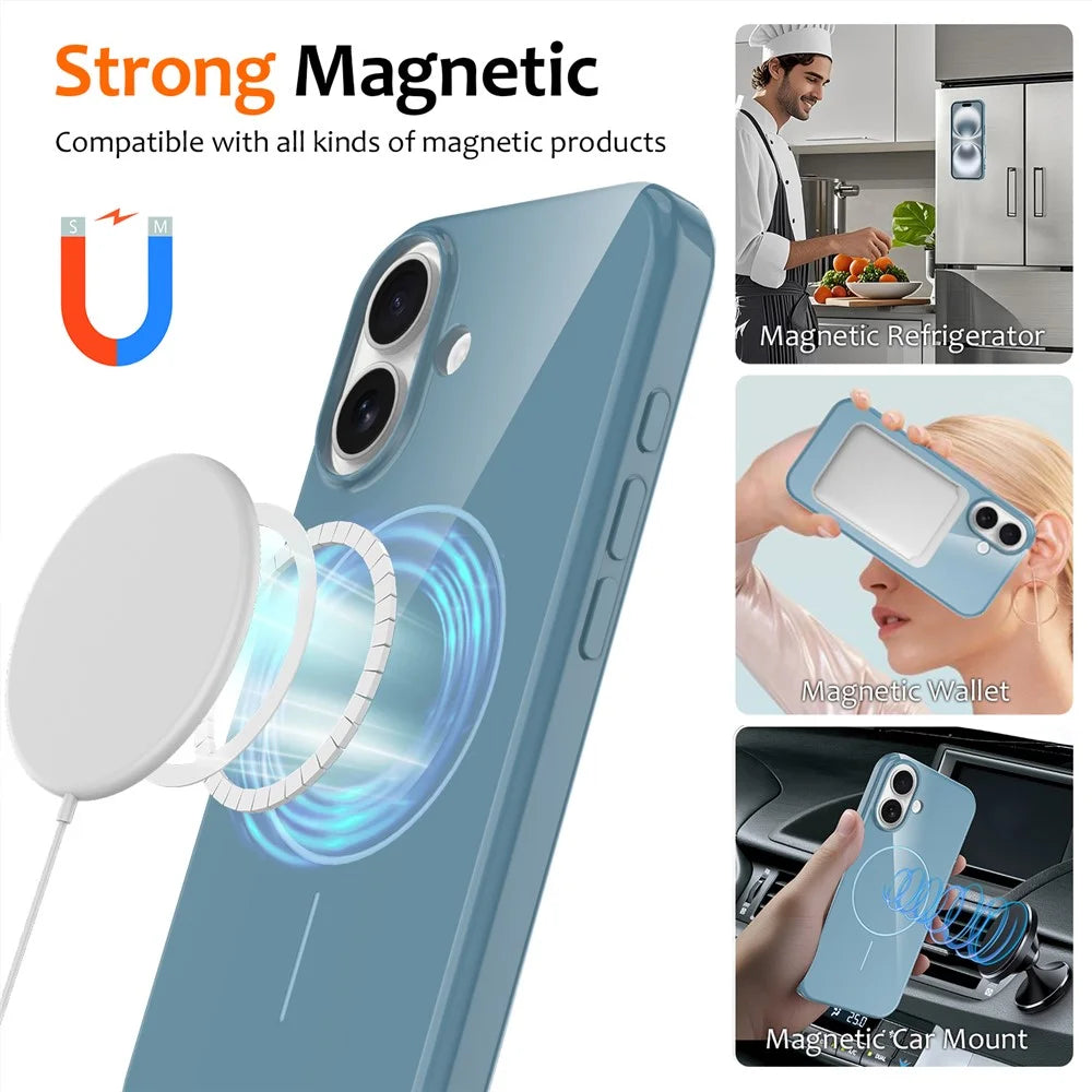 For iPhone 16 Magnetic Case Compatible with MagSafe TPU Phone Back Cover with Lanyard - Blue - 2