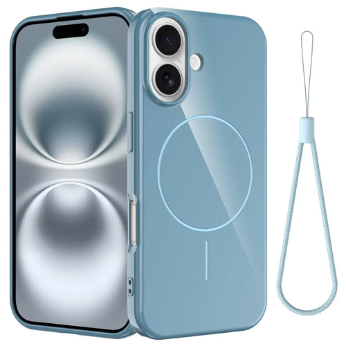 For iPhone 16 Plus Magnetic Case Compatible with MagSafe TPU Phone Back Cover with Lanyard - Blue - 1