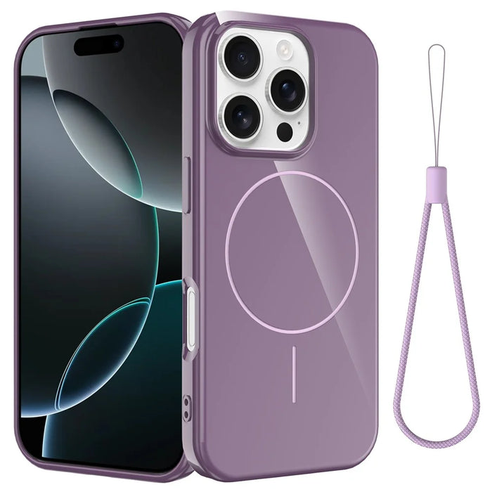 For iPhone 16 Pro Magnetic Case Compatible with MagSafe TPU Phone Back Cover with Lanyard - Purple - 1