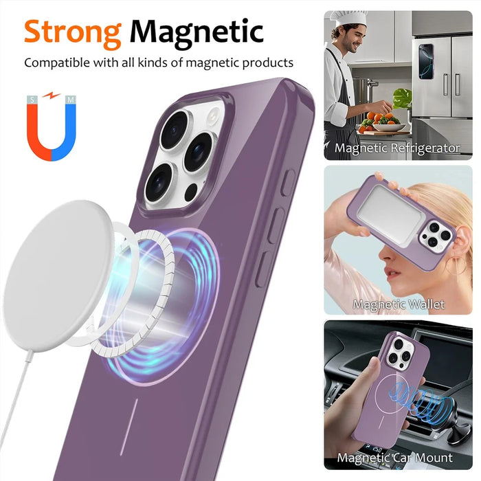 For iPhone 16 Pro Magnetic Case Compatible with MagSafe TPU Phone Back Cover with Lanyard - Purple - 2