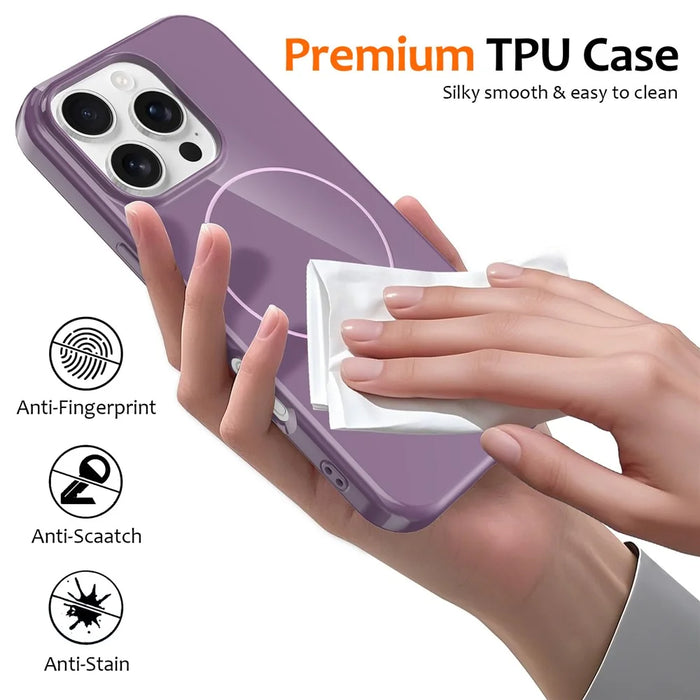 For iPhone 16 Pro Magnetic Case Compatible with MagSafe TPU Phone Back Cover with Lanyard - Purple - 6