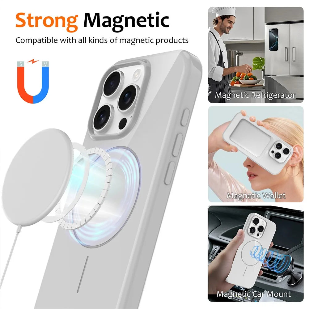 For iPhone 16 Pro Max Magnetic Case Compatible with MagSafe TPU Phone Back Cover with Lanyard - White - 2