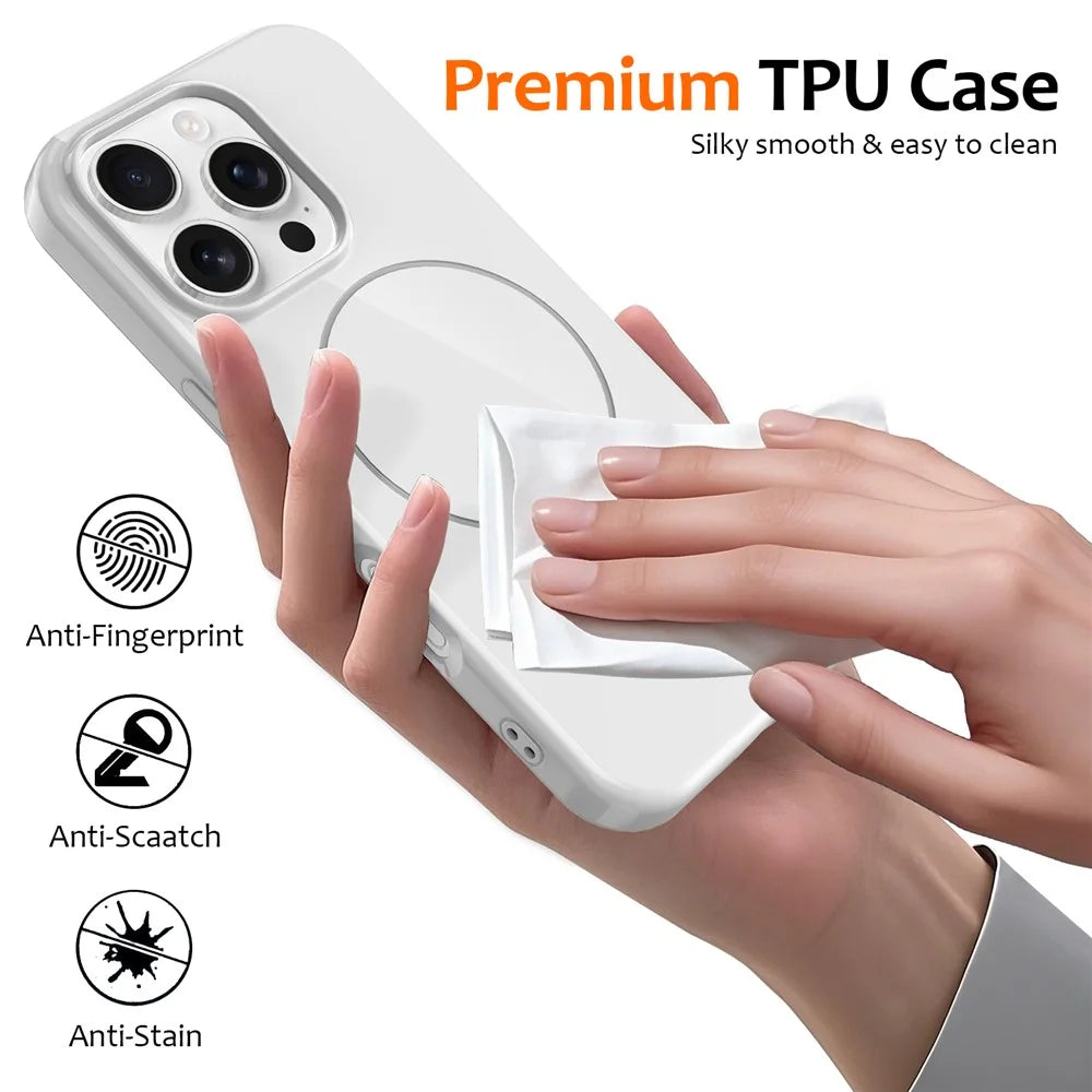 For iPhone 16 Pro Max Magnetic Case Compatible with MagSafe TPU Phone Back Cover with Lanyard - White - 6