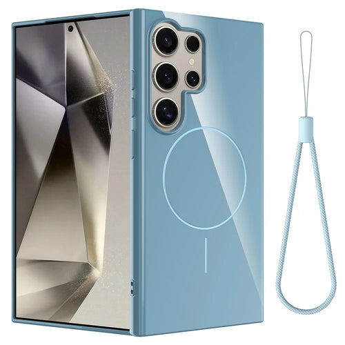 For Samsung Galaxy S23 Ultra Magnetic Case TPU Phone Back Cover with Lanyard - Blue - 1