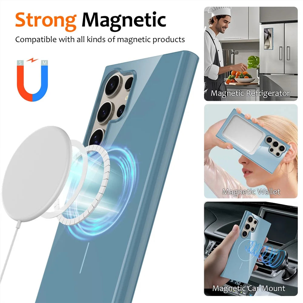 For Samsung Galaxy S23 Ultra Magnetic Case TPU Phone Back Cover with Lanyard - Blue - 2