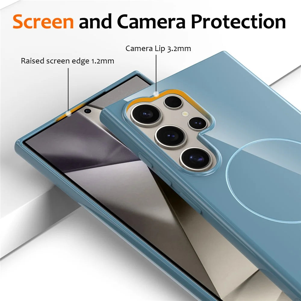 For Samsung Galaxy S24 Ultra Magnetic Case TPU Phone Back Cover with Lanyard - Blue - 3