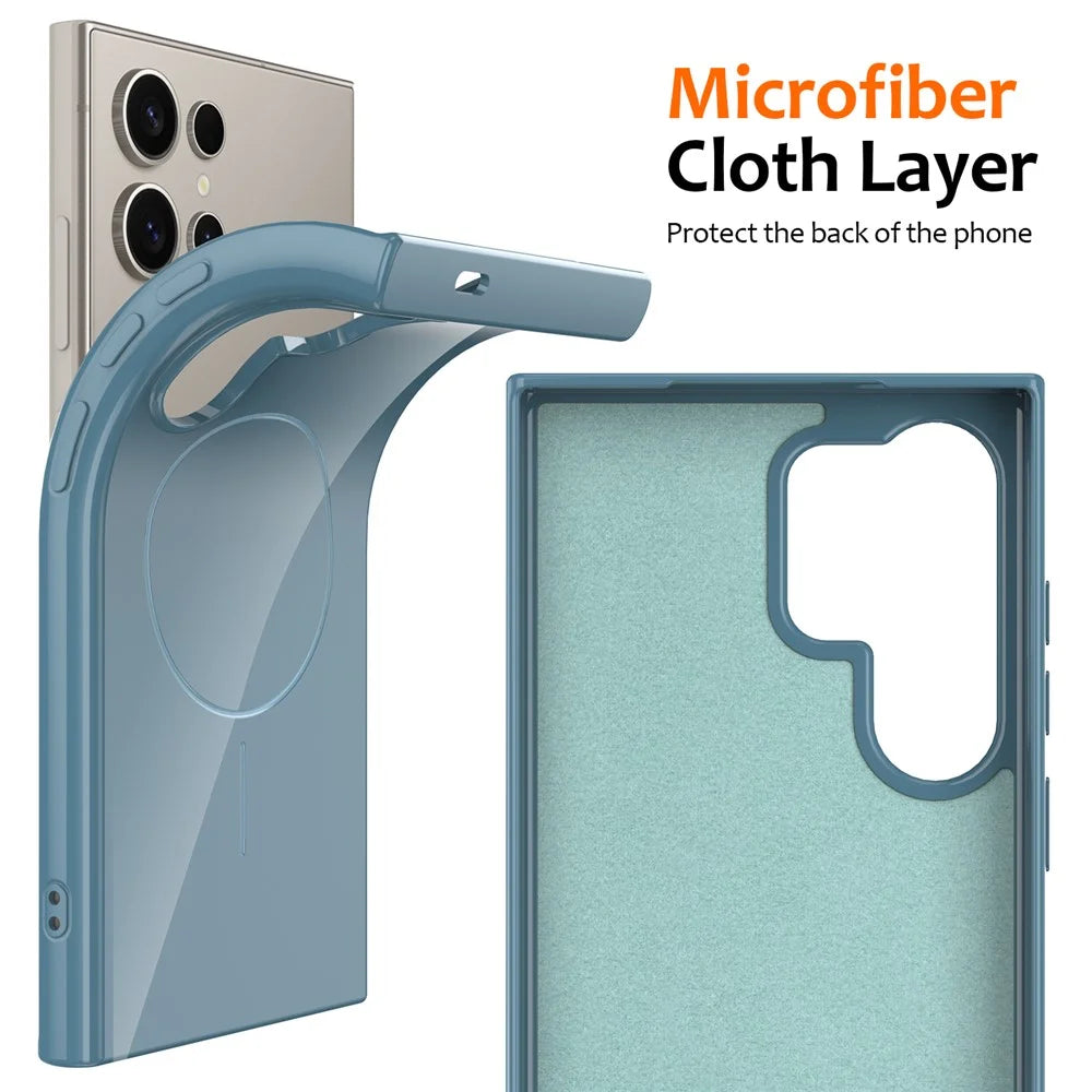 For Samsung Galaxy S24 Ultra Magnetic Case TPU Phone Back Cover with Lanyard - Blue - 5