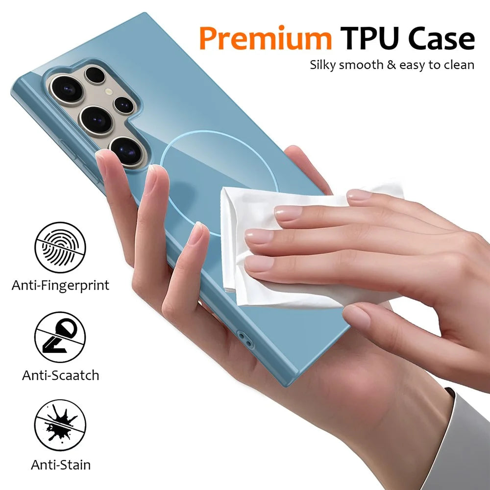 For Samsung Galaxy S24 Ultra Magnetic Case TPU Phone Back Cover with Lanyard - Blue - 6